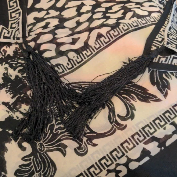 Black and Cream Kimono Summer Beach Cover/ Sz Large - Picture 4 of 11